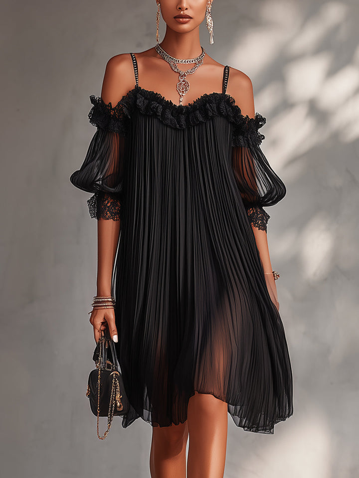 Camille | Robe Mini Noire à Épaules Dénudées et Bordure