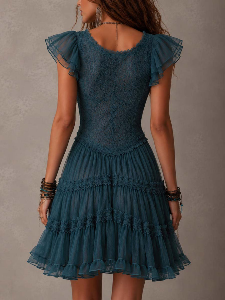 Delphine | Mini Robe à Volants Bleu Rétro