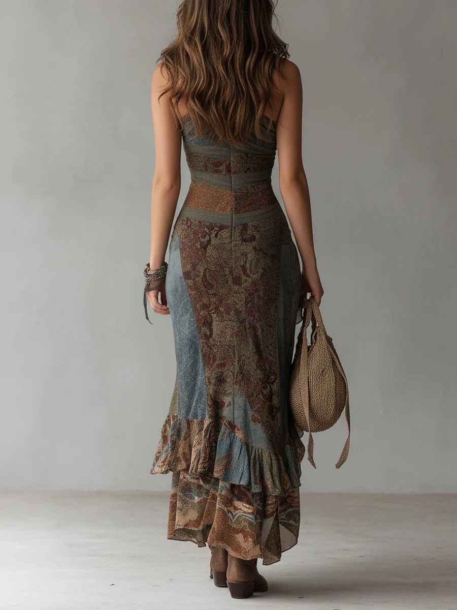 Elena | Bold One-Shoulder Printed Maxi Dress with Ruffled Slit