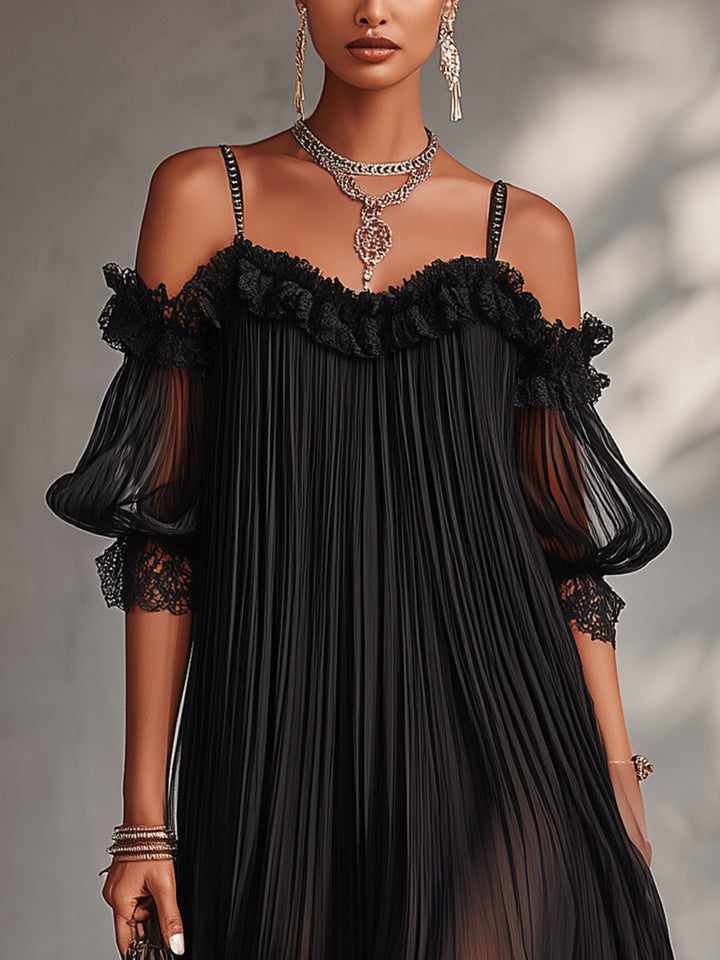 Camille | Robe Mini Noire à Épaules Dénudées et Bordure