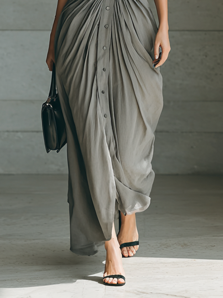 Zahara | Long Pleated Dress with Belt