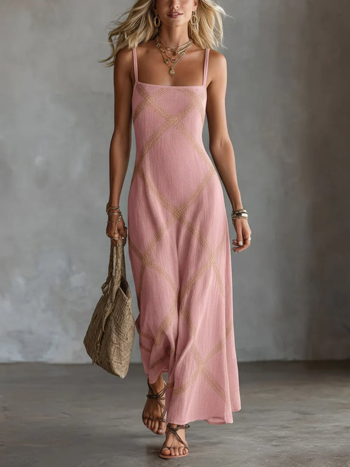Melisa Robe Maxi Géométrique Encolure Carrée