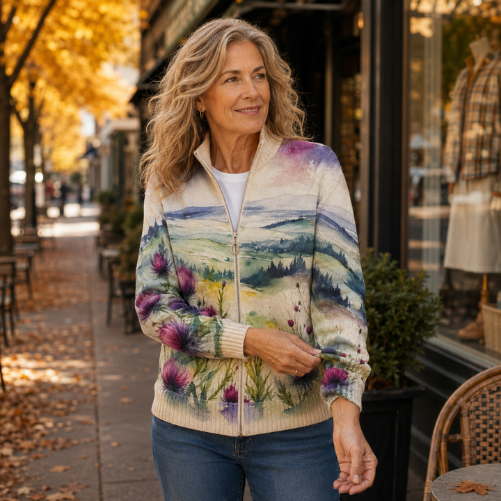 Zelda™ | Cardigan Zip Paysage Chardon Écossais