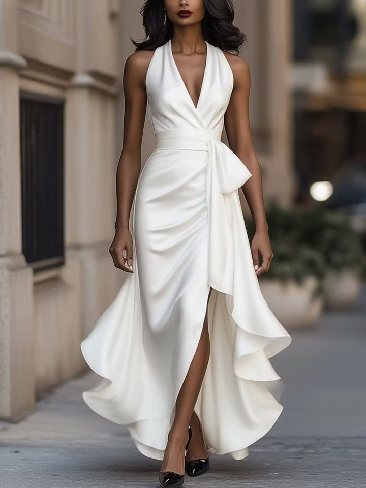 Scarlett | Satin Halter Ruffle Gown