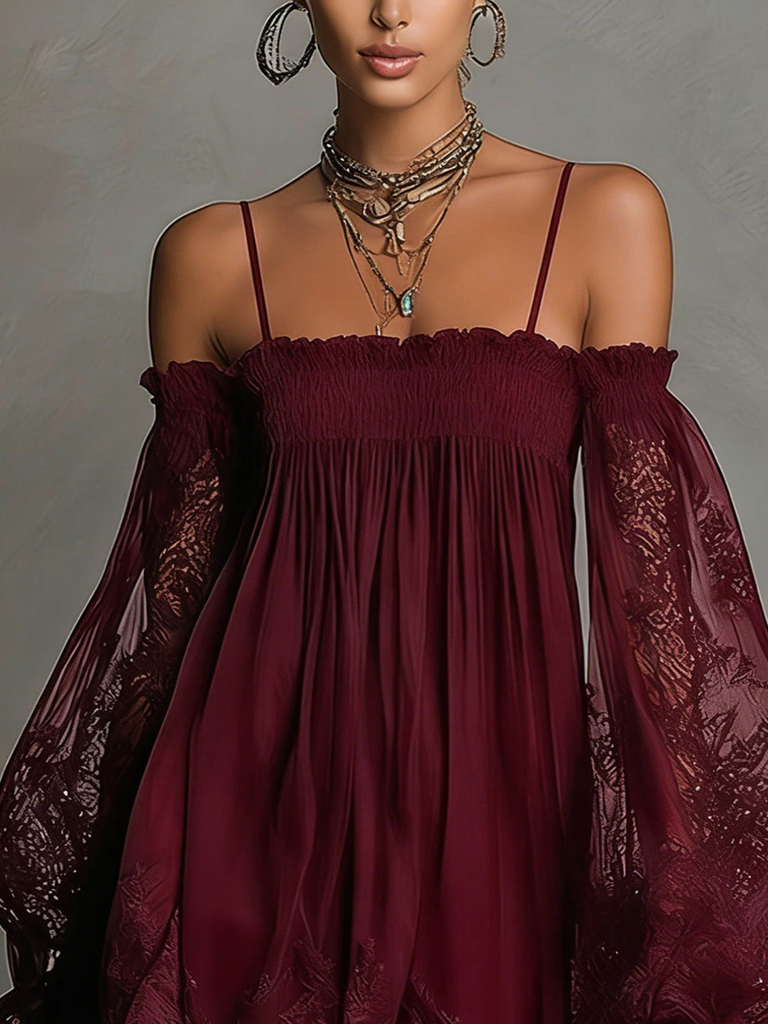 Noemi™ | Robe Trapèze Courte en Dentelle Chiffon Bleu Marine