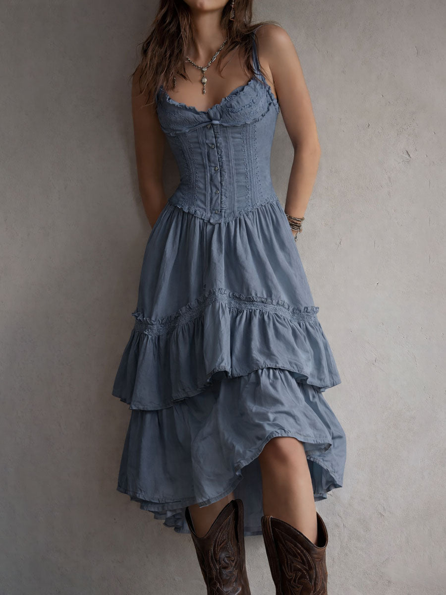 Robe Midi Bohème Rétro avec Corset