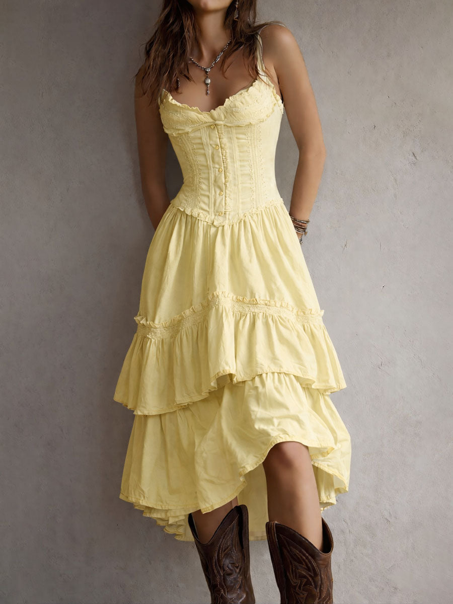 Robe Midi Bohème Rétro avec Corset