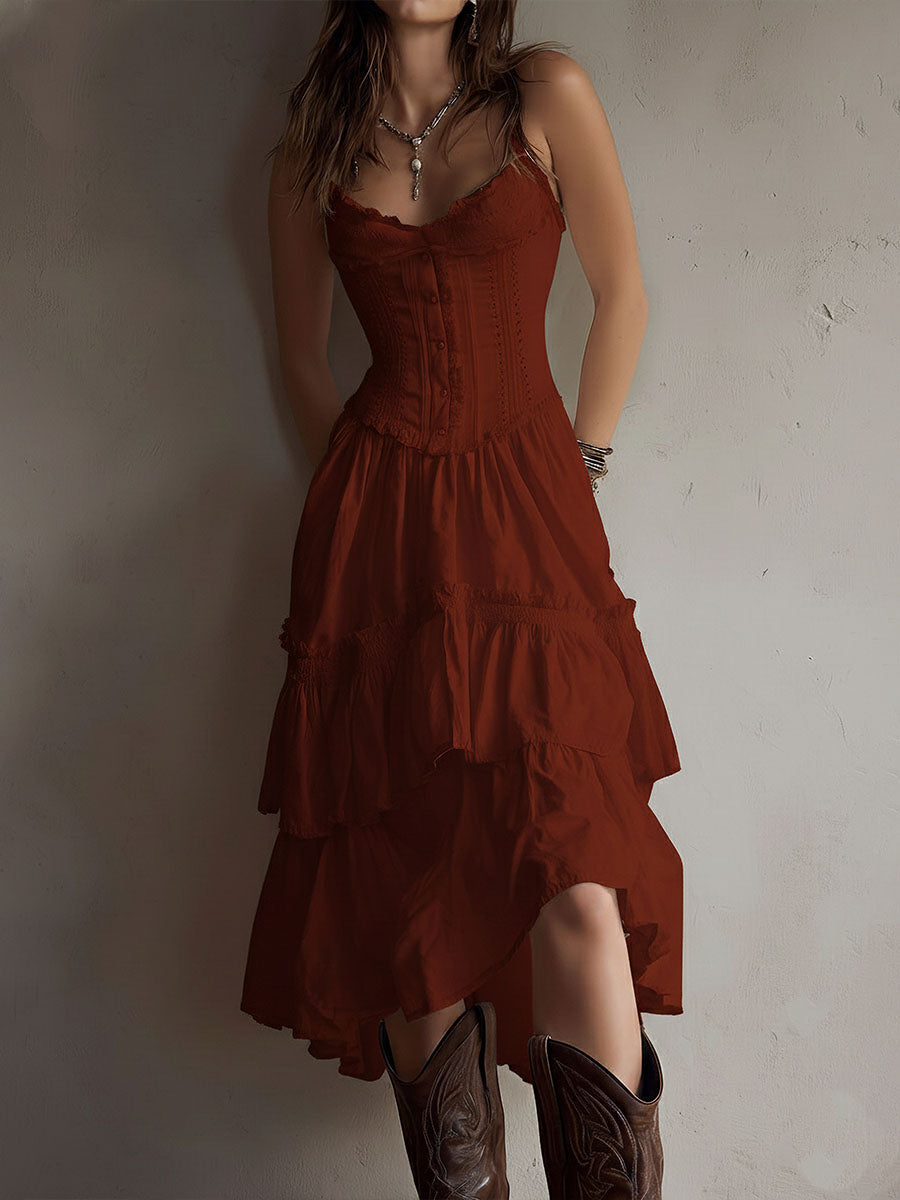 Robe Midi Bohème Rétro avec Corset