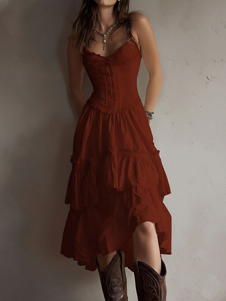 Robe Midi Bohème Rétro avec Corset