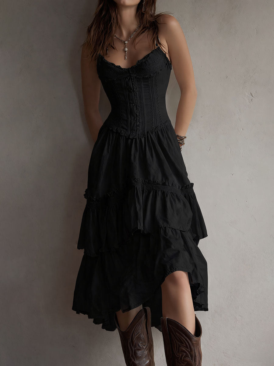 Robe Midi Bohème Rétro avec Corset