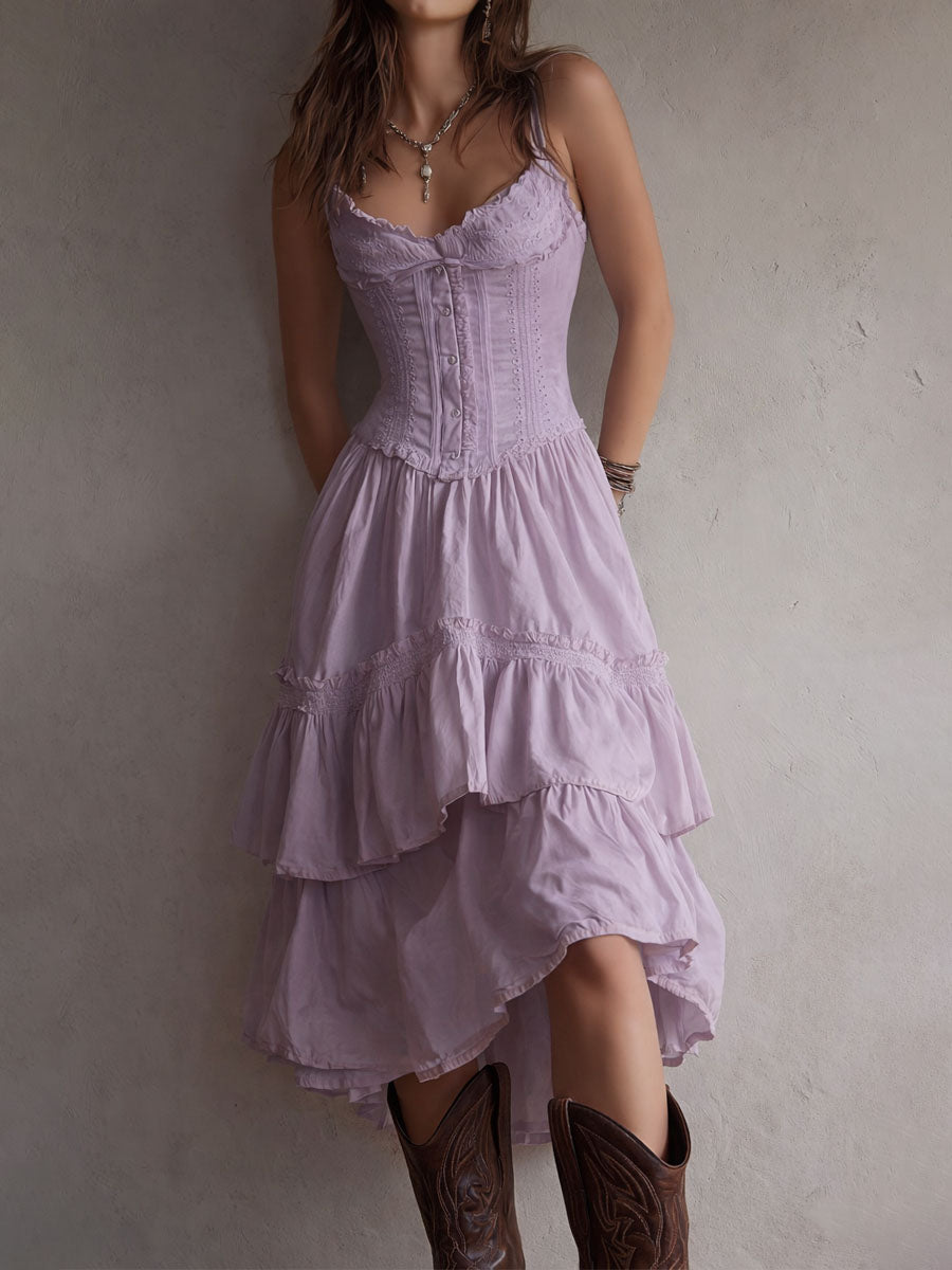 Robe Midi Bohème Rétro avec Corset