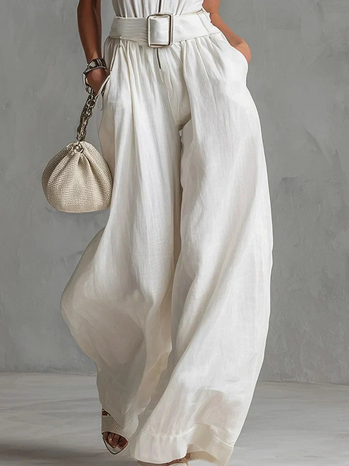 Elegant City Jumpsuit – Belted, Sleeveless, Wide-Leg Fit