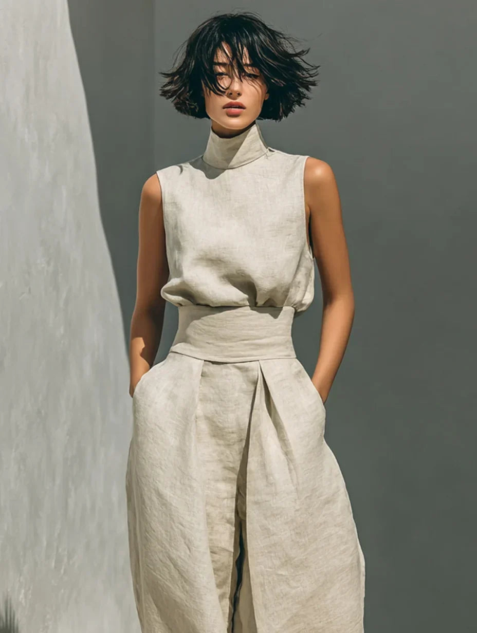 Joana Elegant Set with Thin Strap Top and Wide-Leg Pants