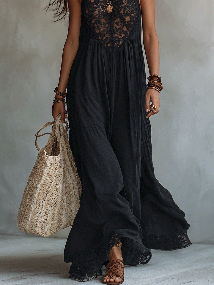 Robe Maxi de Soirée Bohémienne Élégante sans Manches à Drapé Fluide