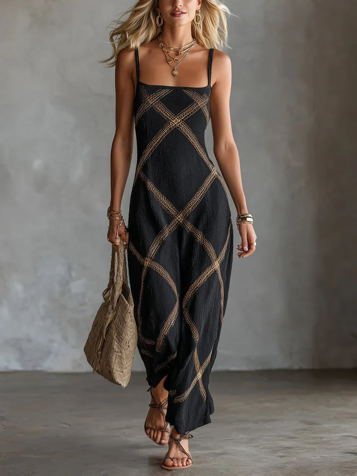 Melisa Robe Maxi Géométrique Encolure Carrée