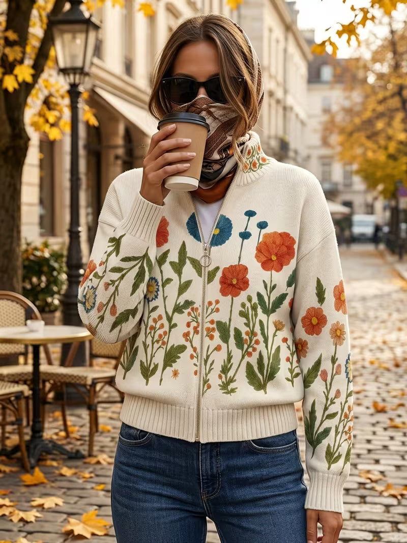 Wrenna™ | Cardigan Zippé Prairie Fleurie