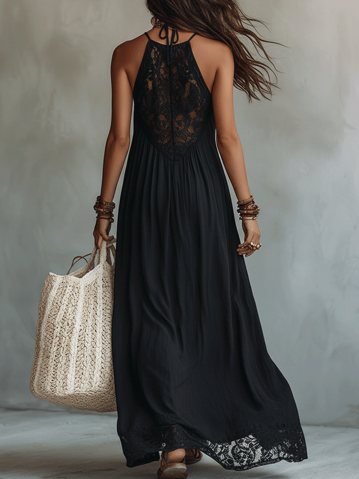 Robe Maxi de Soirée Bohémienne Élégante sans Manches à Drapé Fluide