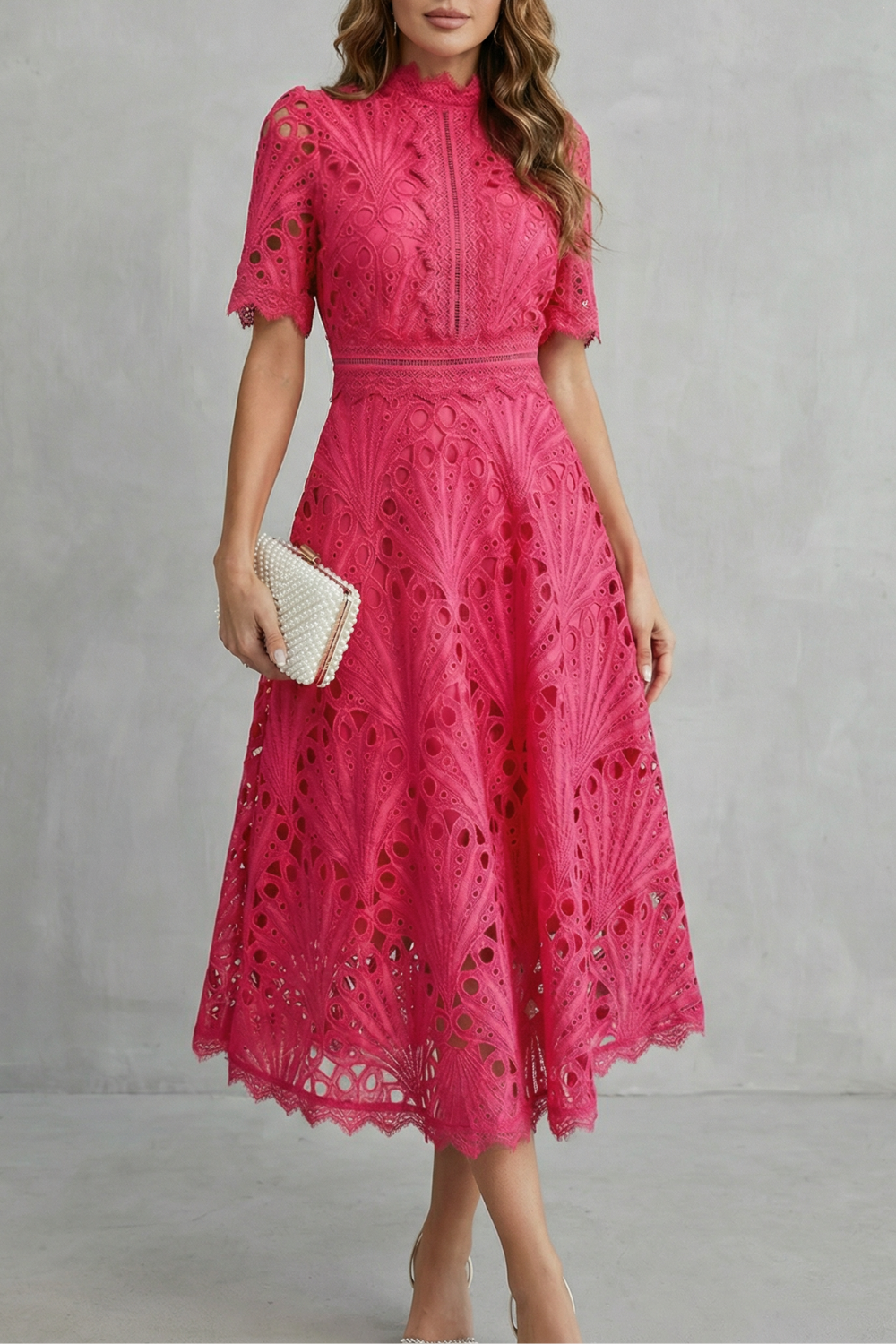 SERAPHINA | Lace Midi Dress with Elegant High Neckline