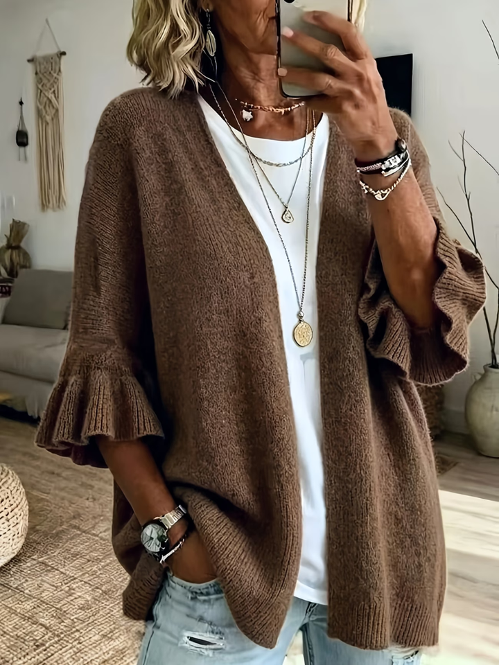 Elena | Gilet Tricoté Chic aux Manches Volantées