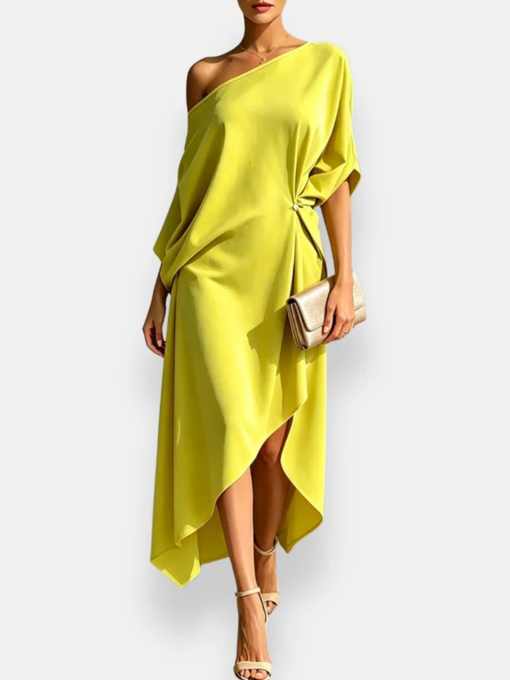 MILENA | ASYMMETRICAL DRAPED MIDI DRESS