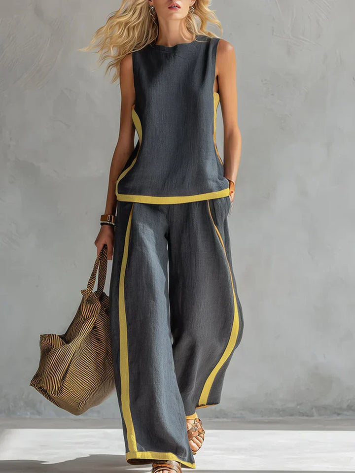 Evelyn | Contrast Trim Two-Piece Wide-Leg Set
