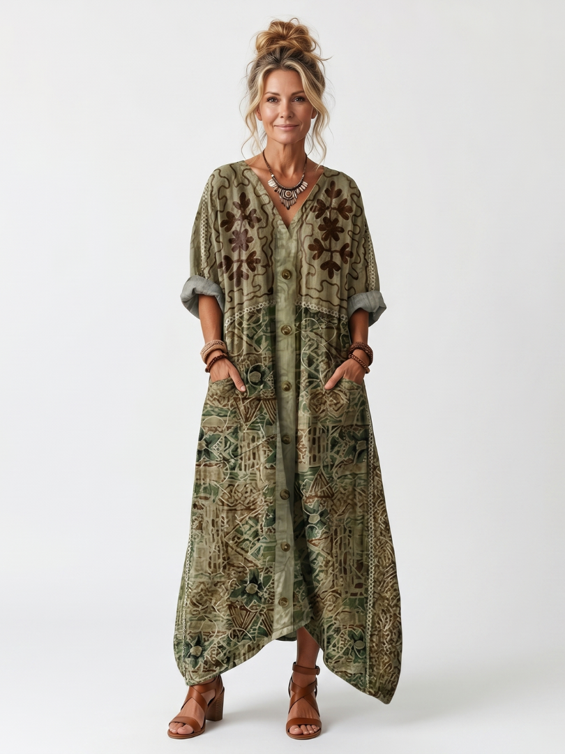 Aleta | Robe Midi Oversized avec Boutons et Poches