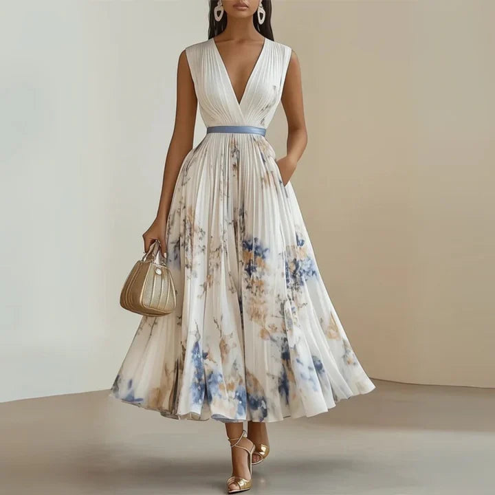 Amelia | Pleated Floral Chiffon Maxi Dress