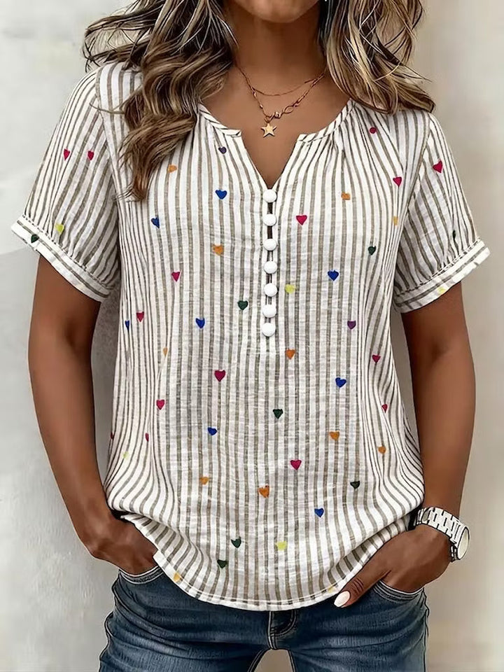 Abigail | Heart Stripe Linen Shirt