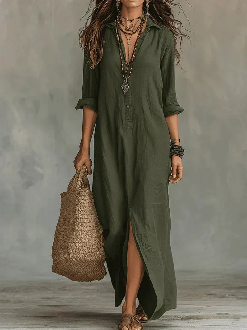 Céline Robe Maxi Noire Ample avec Boutons