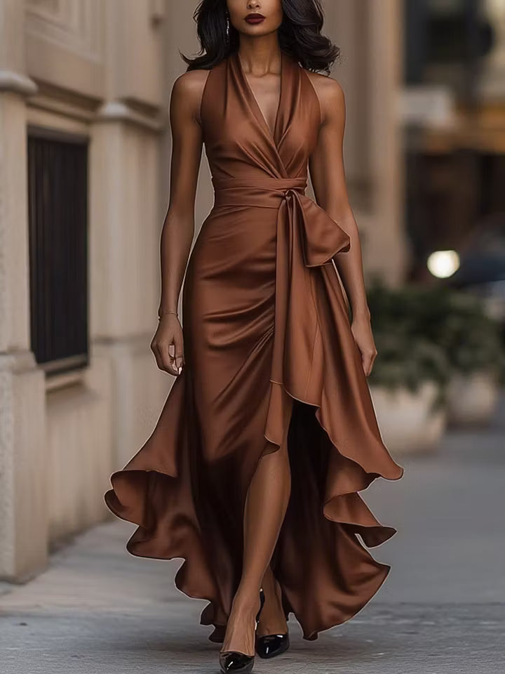 Scarlett | Satin Halter Ruffle Gown