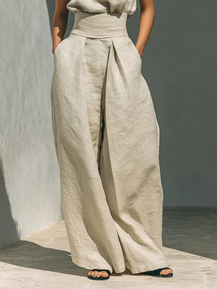 Joana Elegant Set with Thin Strap Top and Wide-Leg Pants