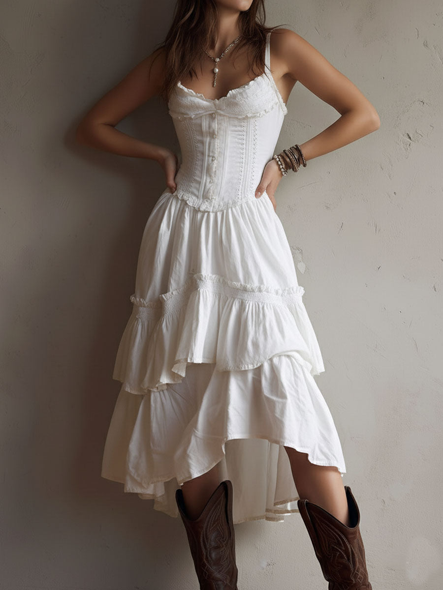 Robe Midi Bohème Rétro avec Corset