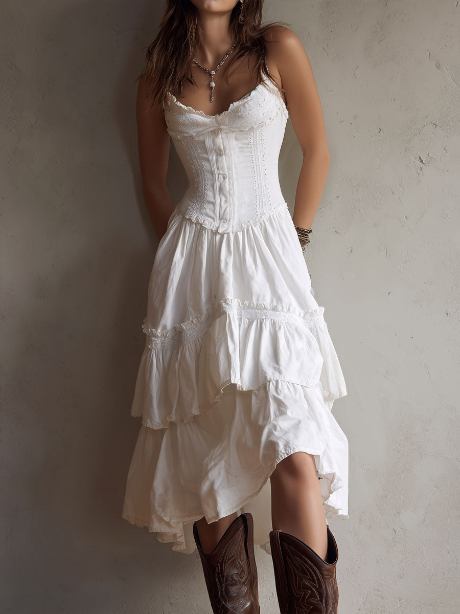 Robe Midi Bohème Rétro avec Corset