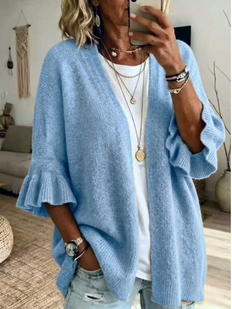 Elena | Gilet Tricoté Chic aux Manches Volantées