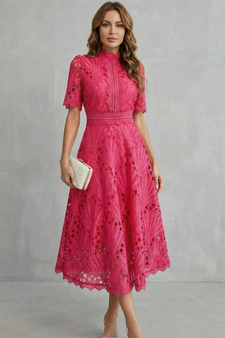SERAPHINA | Lace Midi Dress with Elegant High Neckline