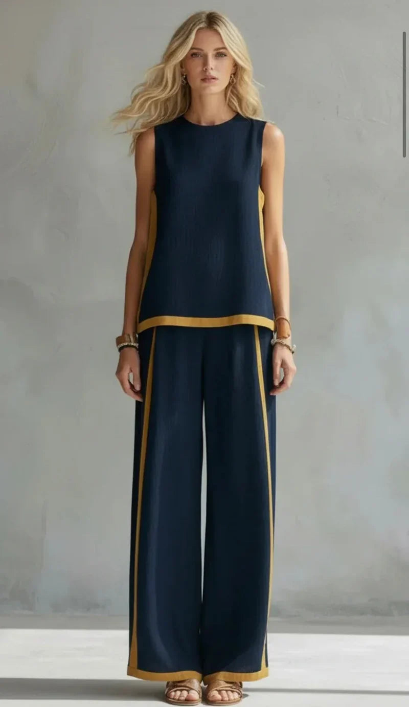 Evelyn | Contrast Trim Two-Piece Wide-Leg Set