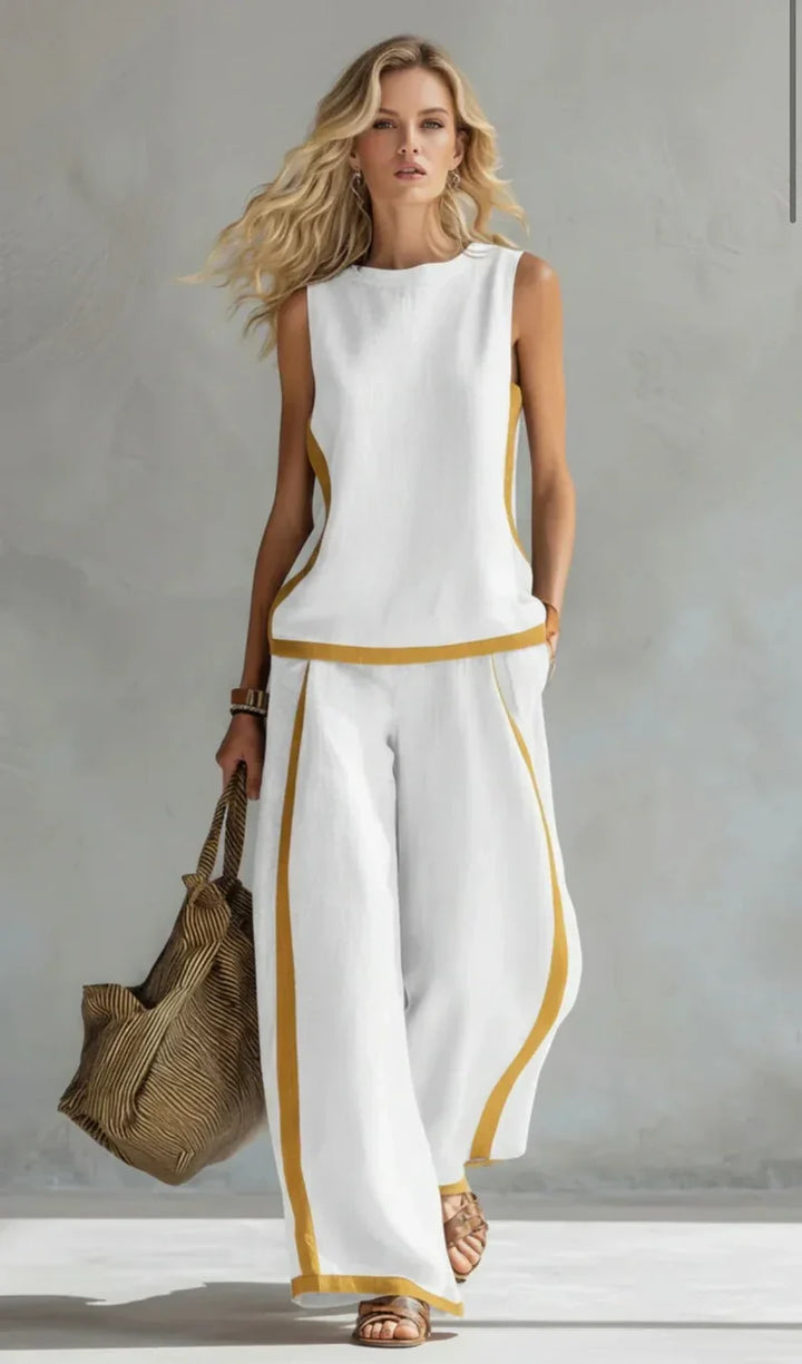 Evelyn | Contrast Trim Two-Piece Wide-Leg Set