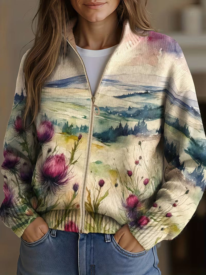 Zelda™ | Cardigan Zip Paysage Chardon Écossais