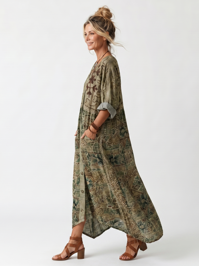 Aleta | Robe Midi Oversized avec Boutons et Poches