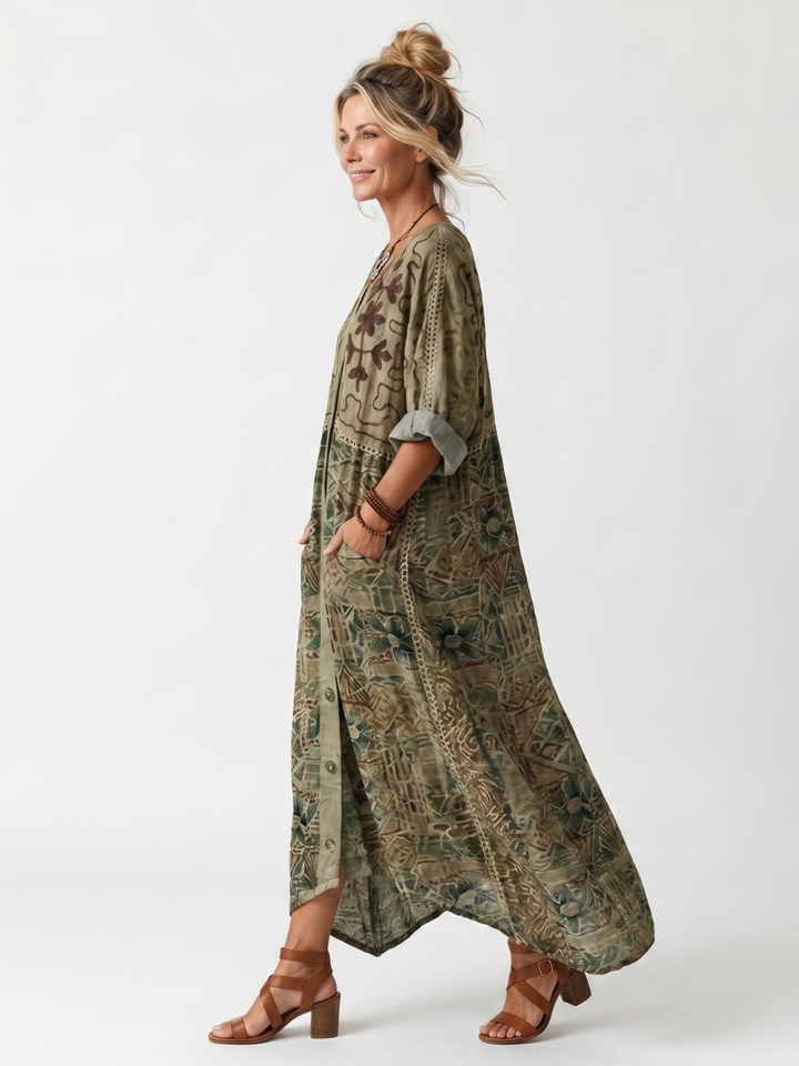 Aleta | Robe Midi Oversized avec Boutons et Poches