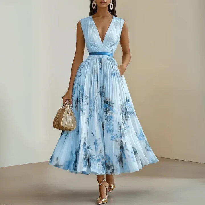 Amelia | Pleated Floral Chiffon Maxi Dress