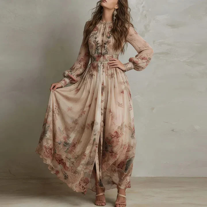 Amelia | Vintage Floral High-Waist Maxi Dress