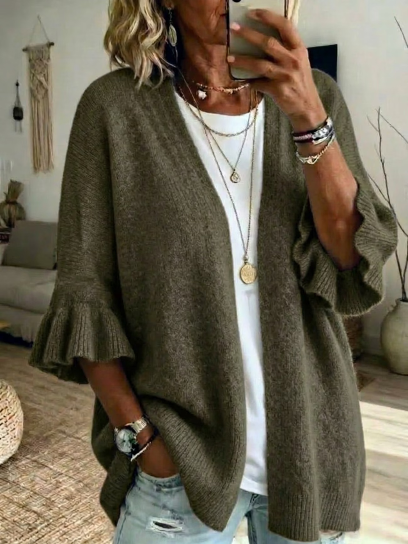 Elena | Gilet Tricoté Chic aux Manches Volantées