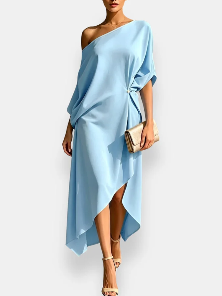 MILENA | ASYMMETRICAL DRAPED MIDI DRESS