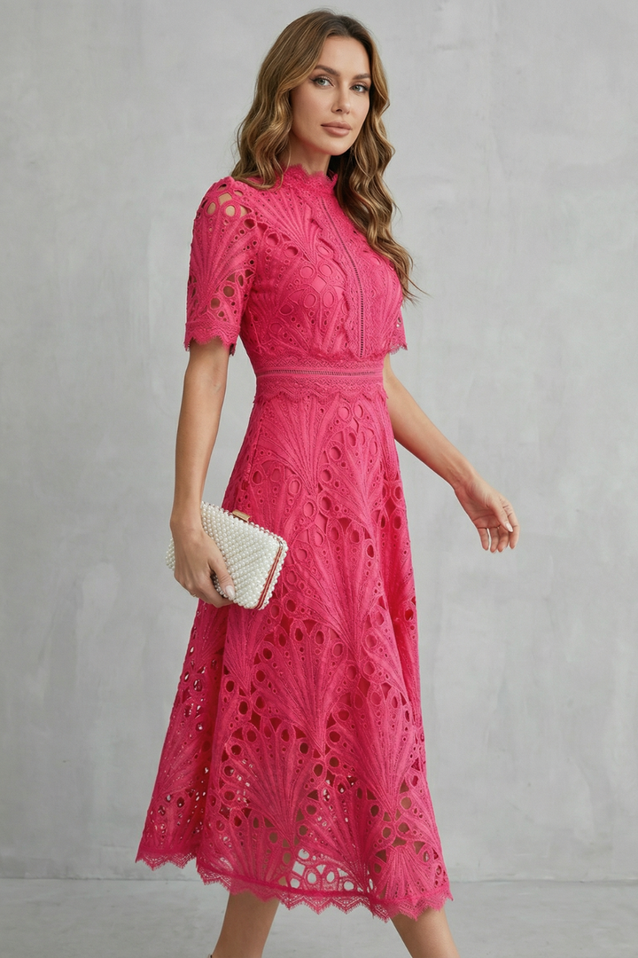 SERAPHINA | Lace Midi Dress with Elegant High Neckline
