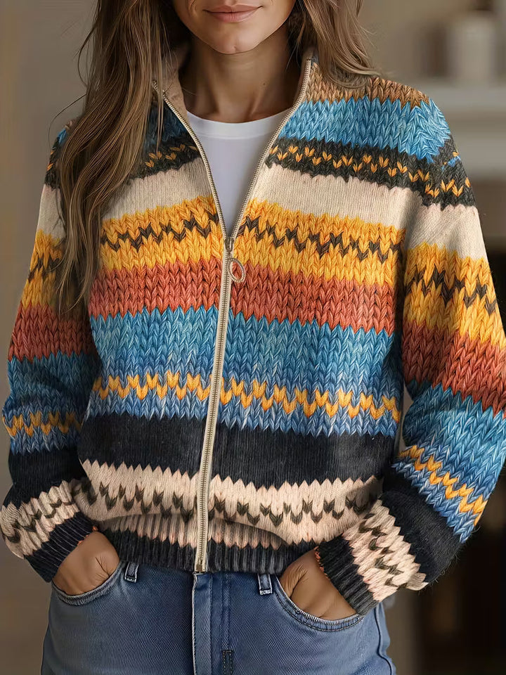 Yseult™ | Cardigan Tricot Rayures Chevron Multicolore