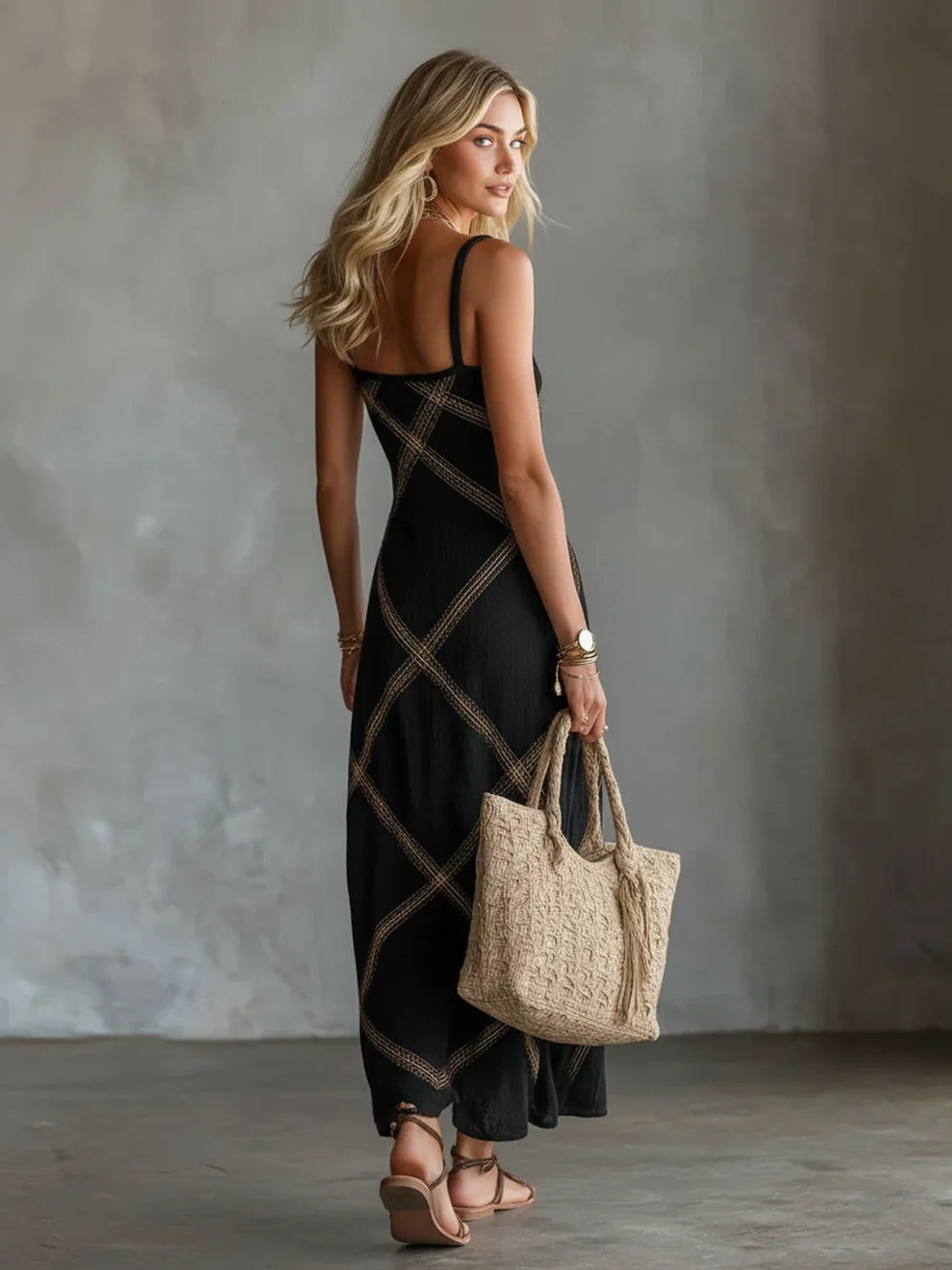 Melisa Robe Maxi Géométrique Encolure Carrée