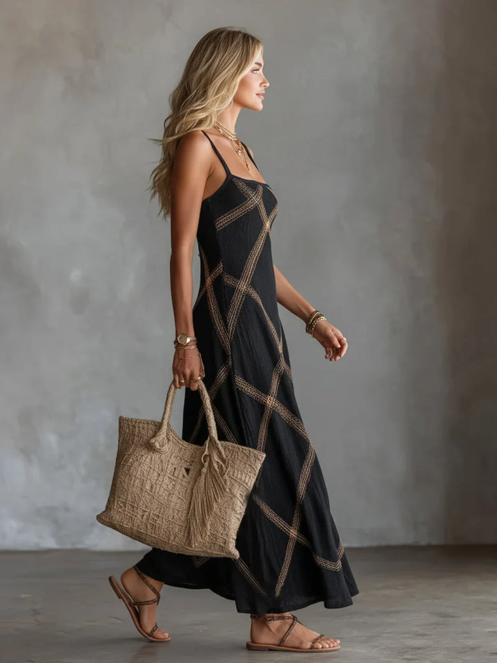 Melisa Robe Maxi Géométrique Encolure Carrée