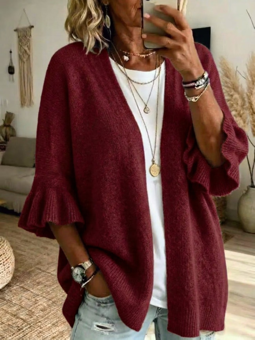 Elena | Gilet Tricoté Chic aux Manches Volantées
