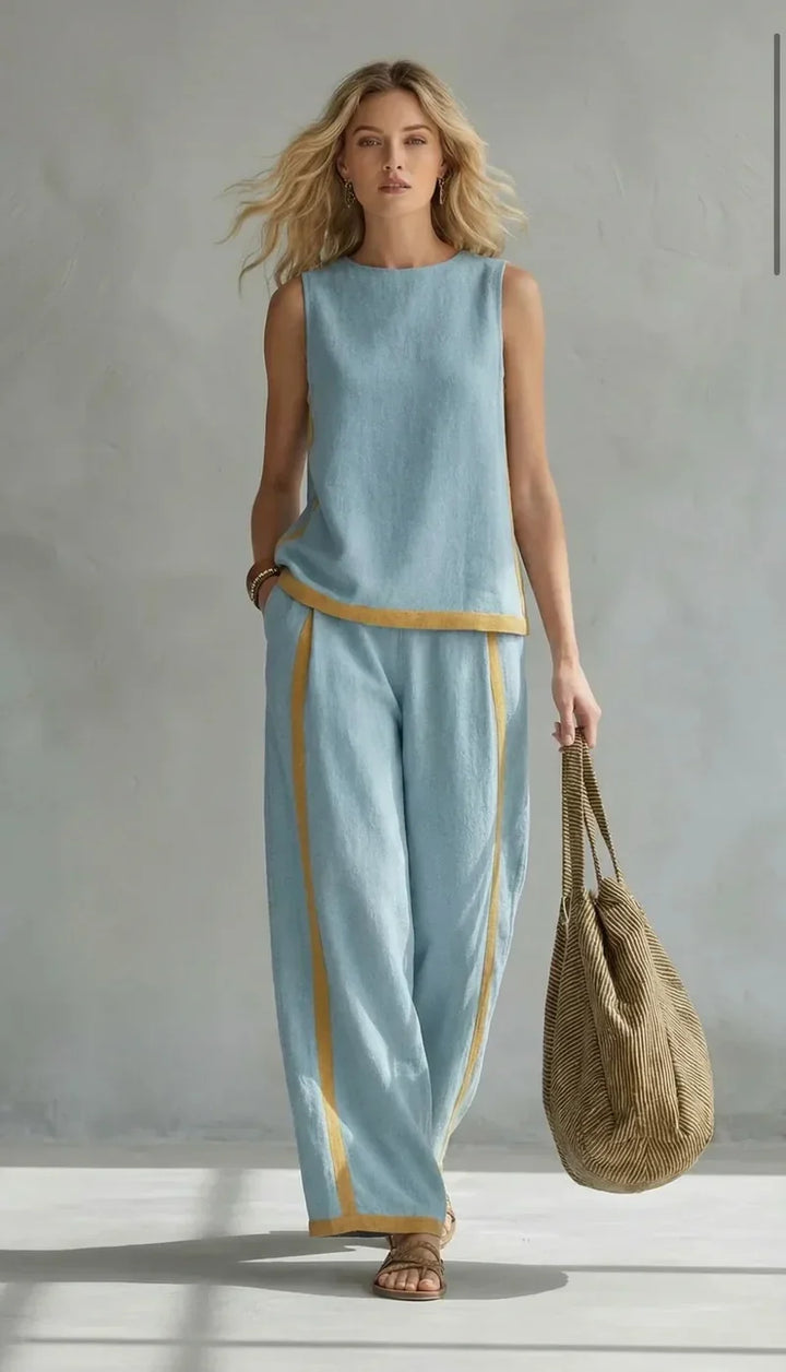 Evelyn | Contrast Trim Two-Piece Wide-Leg Set